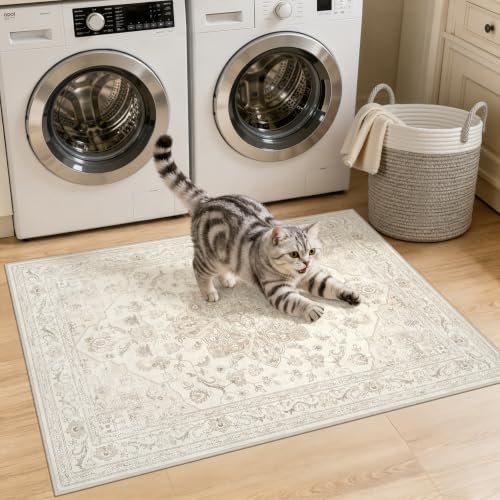 Washable Area Rugs 2x5: Living Room Bedroom Carpet Beige White - Image 2