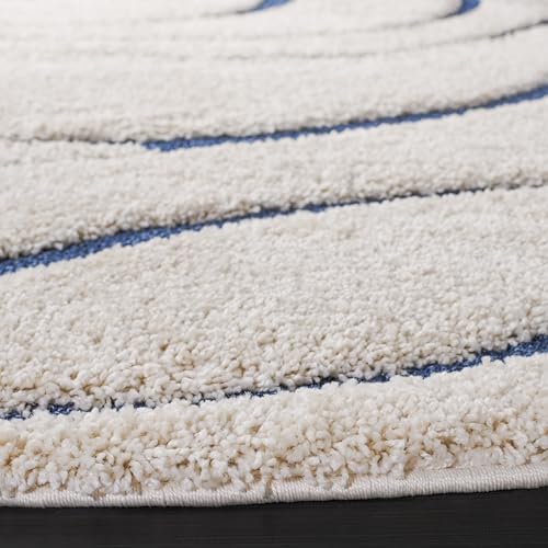 SAFAVIEH Florida Shag Collection 11' Round Cream/Blue SG471 Abstract Wave Non-Shedding Living Room Bedroom Dining Room Entryway Plush 1.2-inch Thick Area Rug - Image 5