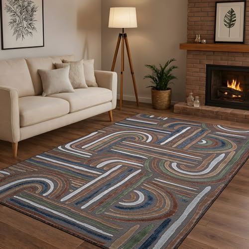 CAMILSON Indoor Outdoor Rug, Brown 5x7 Geometric Arch Striped Area Rugs for Patio and Home Areas, Easy-Cleaning Non-Shedding Living Room, Garden and Deck Washable Outside Carpet (5 x 7) - Image 6