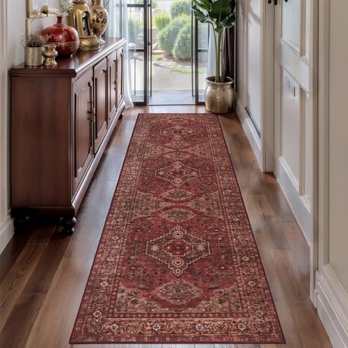 Tangsoo Red 2.6x8 Washable Runner Rug for Hallways,Boho Non Slip Runner Rug - Image 3