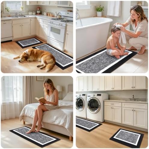 Pauwer Bathroom Rugs 3 Piece Set, Non Slip Washable Bath Mat, Black - Image 7