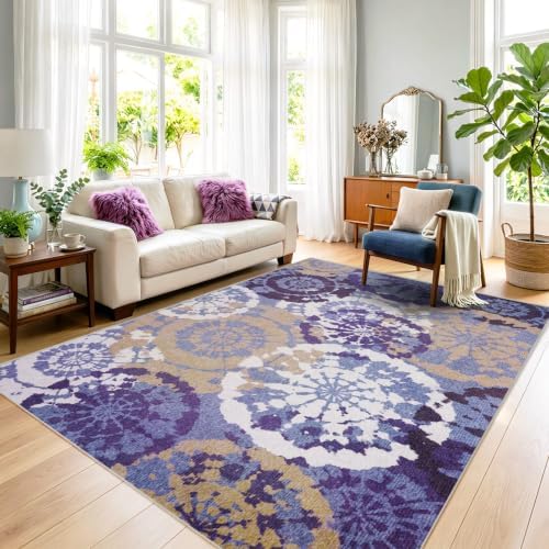Boho Modern 5x7 Area Rug, Machine Washable Non-Slip Low-Pile Rugs by Quntue