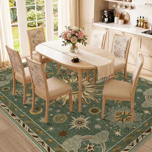 Vacuum-Friendly, 8x10 Washable Area Rug, Green Brown - Image 2