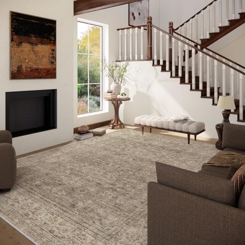 Machine Washable Rugs for Living Room: 10x14 Area Rugs for Bedroom Vintage Stain Resistant Non Slip Low Pile Lightweight Boho Carpet for Kitchen Dining Room Farmhouse Kids Room Nursery - Image 2