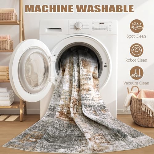 DMOYEST Area Rug Living Room Rugs - 4x6 Abstract Small Soft Indoor Washable Rug Neutral Modern Low Pile Carpet for Bedroom Dining Room Farmhouse Home Office - Grey Brown - Image 6