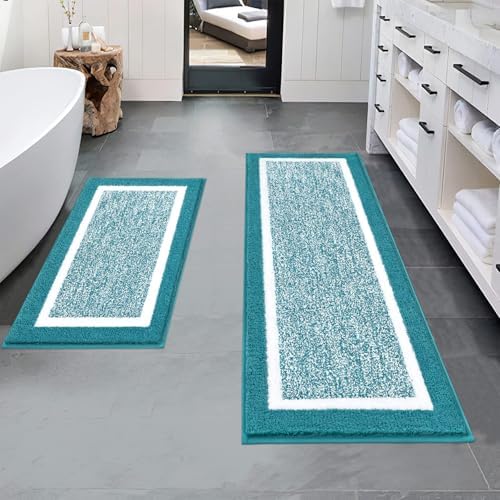 Pauwer Bathroom Rugs Sets 2 Piece, Non Slip Washable Bath Mat, Aqua Blue by Pauwer