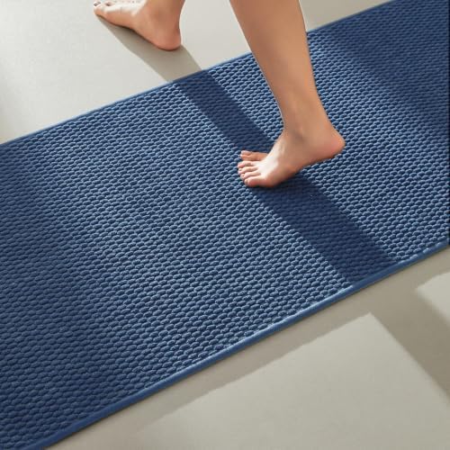 TYUU Bathroom Runner Rugs, Long Bath Mat Runner Washable Thin Quick Dry Low Pile Bathroom Runner Rugs Non Slip, Navy Blue 24"x70" by TYUU