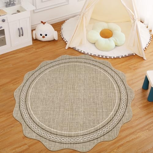 GarveeHome Scalloped Washable Rug, Soft Round Rugs 5ft, Non Slip, Green - Image 2