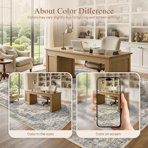 UERMEI 7x9 Area Rug for Living Room Washable Vintage Non Slip Blue Carpet - Image 6