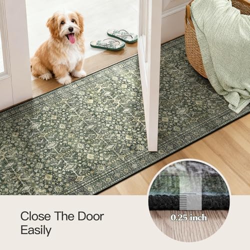 3' X 10' Area Rugs for Hallways, Green Washable Non-Slip Kitchen Runner Rug - Image 5