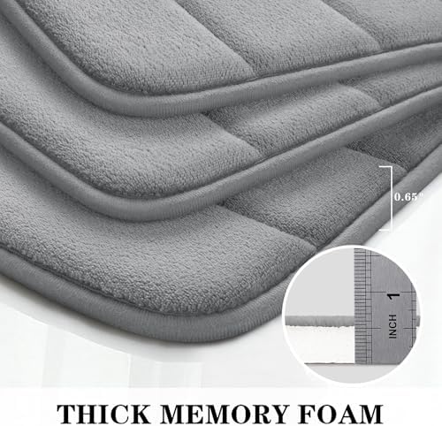 BYSURE Grey Memory Foam Bathroom Rug Set 3 Piece, Non Slip Extra Soft Absorbent Bath Mats, Machine Washable & Dry Toilet Mat Sets for Bathroom Floor - Image 5
