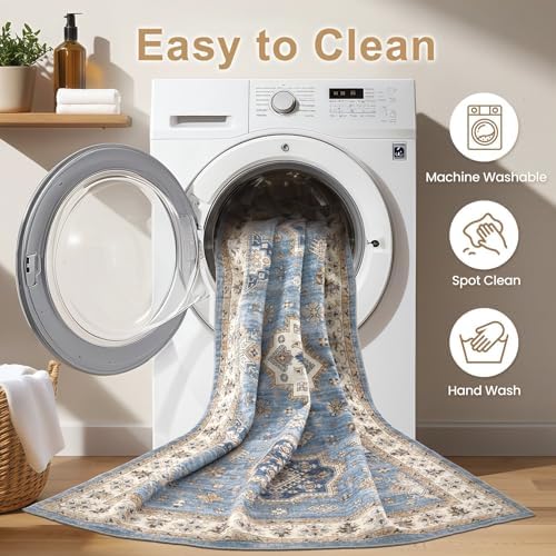 EIEIHOUSE 10x12 Area Rug Washable Vintage Rugs for Living Room Blue - Image 4