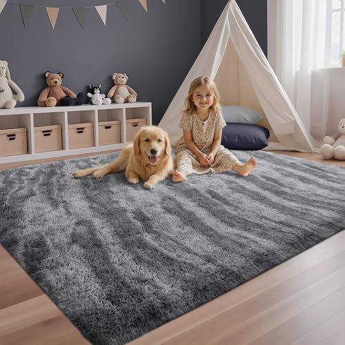 4x6 Feet Area Rugs for Bedroom, Zebra Grey Plush Fluffy Shaggy Living Room Rugs Non-Slip, Ultra Soft Carpet for Nursery Kids PlayRoom Dorm Office Indoor by Lo%CC%80utiRootHome