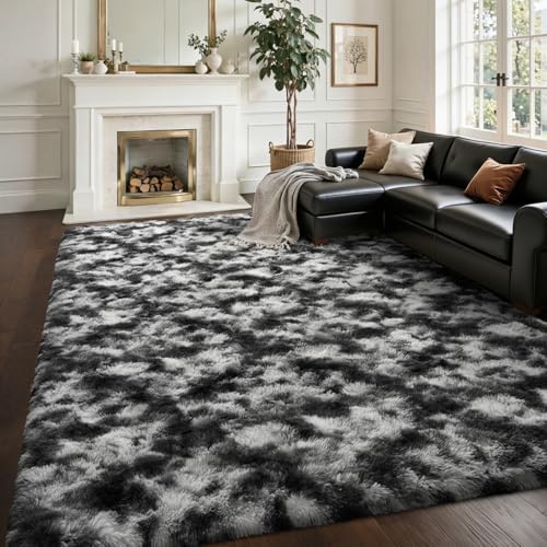 Area Rugs for Living Room 8x10Ft, Soft Fluffy Shagg Plush Bedroom Rug Non-Slip,Large Carpet for Nursery Kids Dorm Home Decor, Black - Image 2