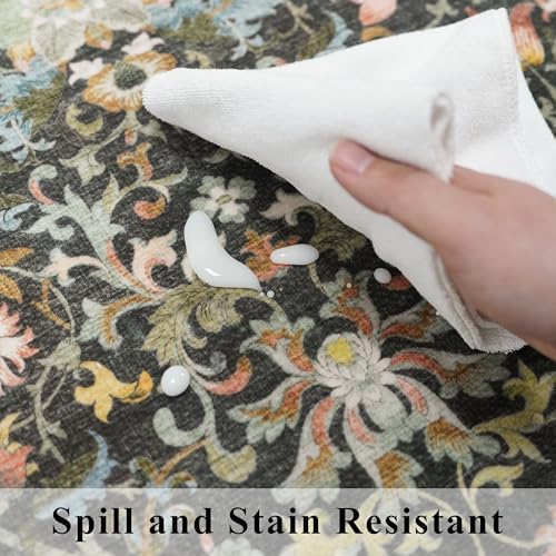 Washable 5x8 Living Room Area Rug: Vintage Water-Resistant Soft Rug for Bedroom Dining Room Non Slip Apartment Low Pile Carpet Thin Floor Mat for Dorm Home Office Printed Beside Rug(5x8，Green) - Image 6