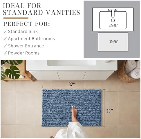 Yimobra Bathroom Rugs Non Slip Washable 32x20 Inch - Ultra Soft Absorbent Chenille Bath Mat, Quick Dry Shaggy Floor Carpet for Tub Shower, Denim Blue Home Decor Accessories - Image 3