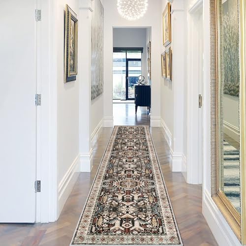 Washable Hallway Runner Rug 2x10: Non-Slip Kitchen Entryway Rugs Indoor Soft Low Pile Stain Resistant Carpet for Bedroom Laundry Ultra-Thin Vintage Home Decor Floor Mat for Bathroom (Black, 2 x 10) - Image 4