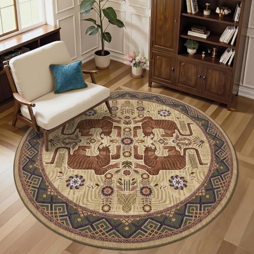 GarveeHome Tiger Round Area Rugs Boho Bedroom Non Slip Washable Vintage - Image 3