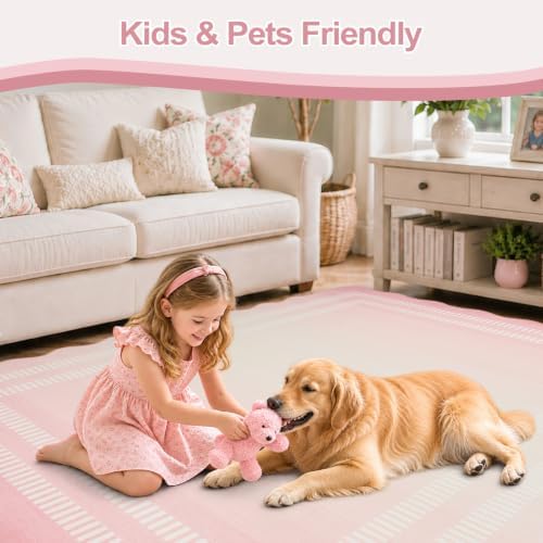 Washable Rugs 5x7, Non Slip Ombre Light Pink Rug for Bedroom Girls - Image 5