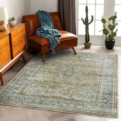 CHAMPLANT Area Rug 5'x7' Washable Rug Vintage Traditional Floor Cover Thin Retro Kitchen Indoor Distressed Non Slip Carpet for Living Room Bedroom Dining Room by CHAMPLANT