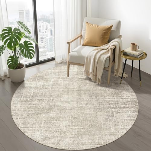 LOONGRUG Round Rug 5x5 Washable Neutral Modern Rug for Living Room Brown by LOONGRUG