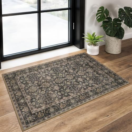 KUTA Vintage Floral Entryway Rug 2x3, Kitchen Area Rugs Brown by KUTA