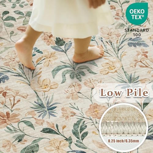 6x9 Area Rugs Boho Floral Washable Living Room Rug Neutral Carpet Nursery - Image 5