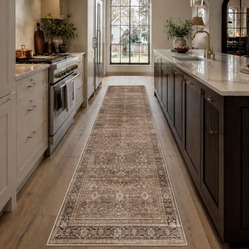 Schweek 2.6x10 Runner Rug Washable Non-Slip Hallway Rugs for Kitchen Brown - Image 3