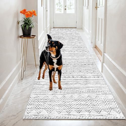 2x8 Runner Rug Washable Moroccan: Non Slip Kitchen Long Floor Mat Grey - Image 2
