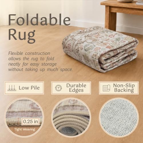 Moss Green 5x7 Washable Living Room Rug, Vintage Farmhouse Dining Room Rugs for Under Table, Machine Washable Low Pile Kitchen Carpet, Non Slip Stain Resistant Large Throw Carpet for Entryway Bedroom - Image 5