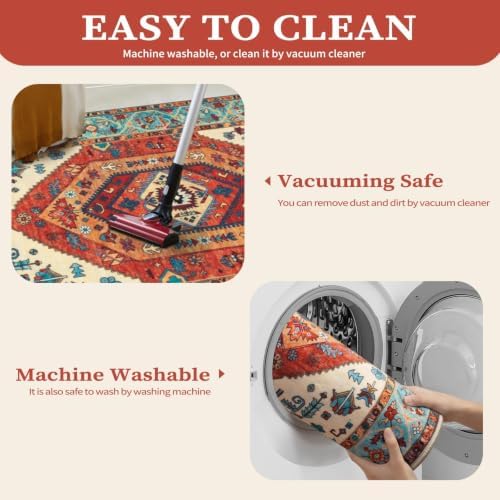 SERISSA 7x9 Washable Non Slip Boho Area Rug for Living Room，Orange - Image 3