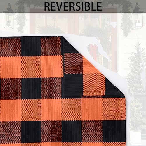 Orange and Black Plaid Rug, 4' x 6' Fall Outdoor Front Door Decor Mat, Cotton Washable Hand-Woven Rug for Layered Doormat, Autumn Halloween Thanksgiving Carpet for Porch, Entryway - Image 7