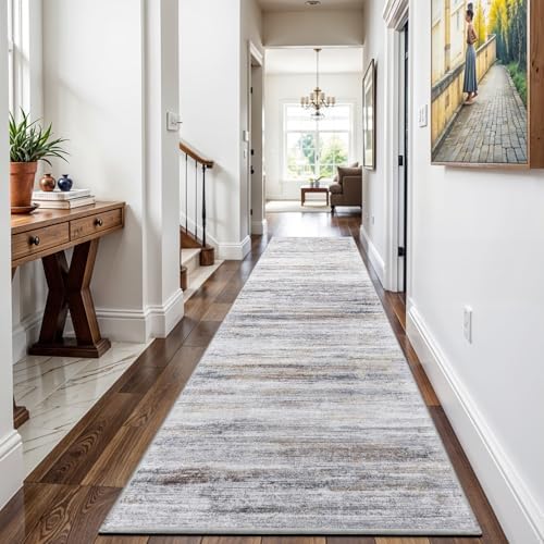 3x15 Washable Runner Rug for Hallway: Long Runners for Entryway Living Room Dining Room - Stain and Water Resistant Rugs with Non-Slip Backing - Soft Low-Pile Carpet Beige Grey - Image 2