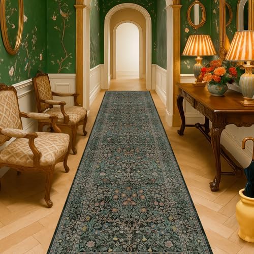 Dark Green Washable 3x16 Extra Long Runner Rug for Hallway Non Slip, Large Kitchen Indoor Floor Rugs for Entryway Hall Way, Soft Stain Resistant Low Pile Vintage Floral Carpet - Image 6