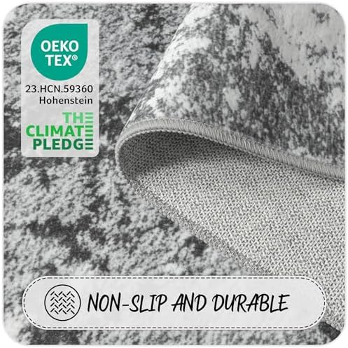 Grey 2x5 Washable Entryway Runner Rug Non Slip for Hallways Kitchen, Bathroom Rug Runners with Rubber Backing 5ft Long Carpet for Laundry Room, Low Pile Stain & Fade Resistant, Abstract Gray - Image 4