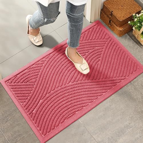 HIYARD Sturdy Front Door Mat, Absorbent Muddy Dirt Resist Welcome Door Mats Outdoor Indoor, Stain and Fade Resistant, Non-Slip Backing Entry Mat Low Profile Doormat for Entryway, 36×24, Pink by HIYARD