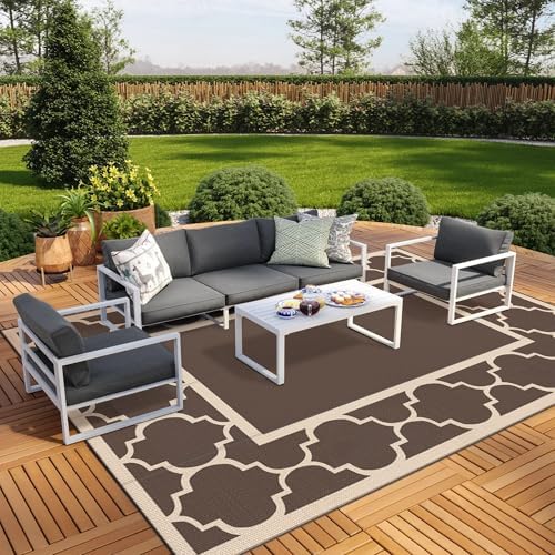 GENIMO Outdoor Rug, Waterproof Plastic Rugs 10'x14' for Camping Coffee Beige by GENIMO