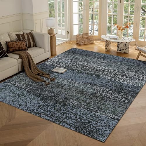 RUGSURE Washable Area Rug - 1/6 Thick - Stain & Water Resistant Non-Slip - Resistant Rug for Living Room, Bedroom, Nursery, Pet & Child Friendly, Vintage Charm Area Rugs (Darkgrey+Bule, 8' x 10') by RUGSURE