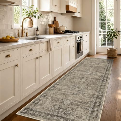 Brown Washable Runner Rug 2.6x8, Vintage Rug Runners for Hallway - Image 3