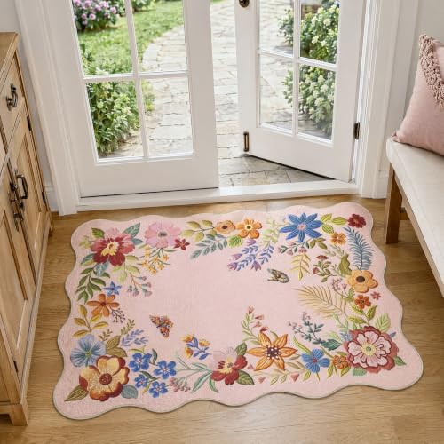 FMFUNCTEX 2x3 Washable Floral Vintage Scalloped Boho Flower Entryway Rug by Fmfunctex