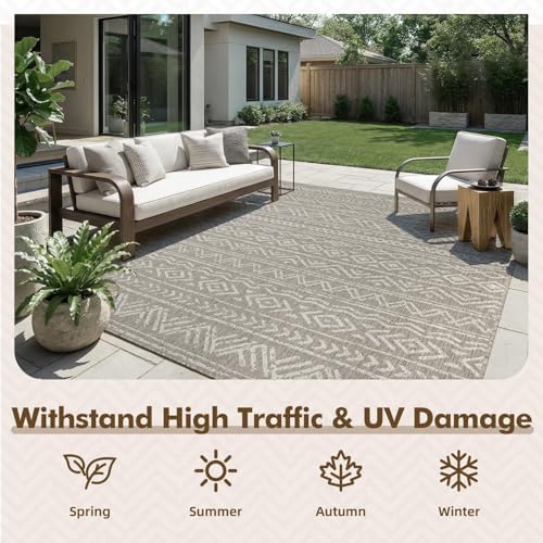 MontVoo-Outdoor Rug-Patio Rug 4x6 Polypropylene Indoor Outdoor Rugs Outdoor Carpet for Patio Deck Balcony Porch, Textured Weave, Durable for High Traffic, Fade-Resistant, Boho Farmhouse Silver Grey - Image 4