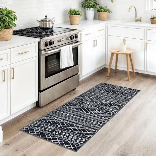 KUTA Boho Vintage Hallway Runners 2x5 ft Black Moroccan Washable Runner Rug - Image 3