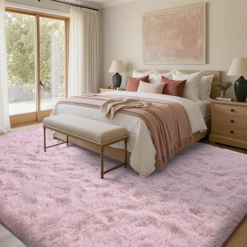 FinRèc Home 9x12 Non-Slip Fluffy Area Rugs for Living Room (Pink) - Image 4