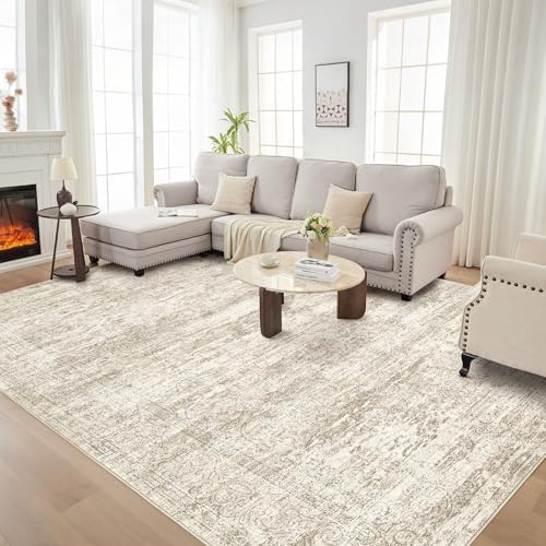 DMOYEST Area Rug Living Room Rugs - 10x14 Abstract Large Soft Indoor Washable Rug Neutral Modern Low Pile Carpet for Bedroom Dining Room Farmhouse Home Office - Vintage Beige - Image 2