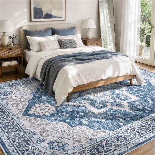 6x9 Washable Area Rugs for Living Room Blue Non-Slip Rug - Image 2