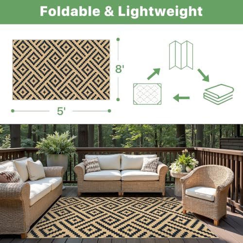 GENIMO Outdoor Rug, Waterproof Plastic Rugs for Patio, 5'x8' Black Sand - Image 2