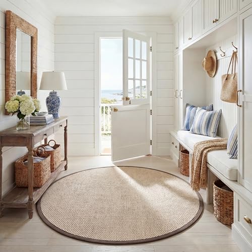 SAFAVIEH Natural Fiber Round Rug 6' Textured, Marble & Khaki NF143E by Unknown
