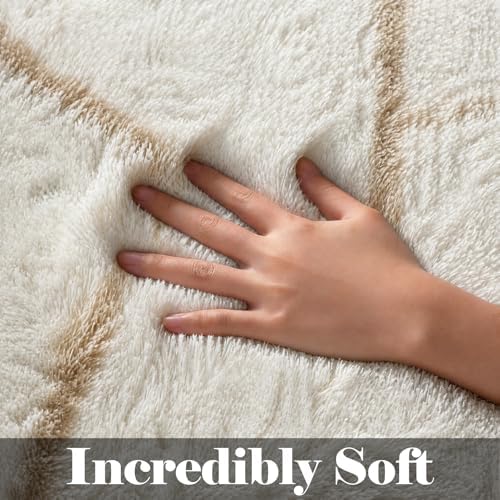 6x9 Area Rugs for Living Room Bedroom, Fluffy White and Beige Geometric Rug - Image 2