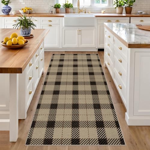 JTJ Easy Jute 3x6 Kitchen Runner Rug, Black & Beige Plaid, Washable by JTJ