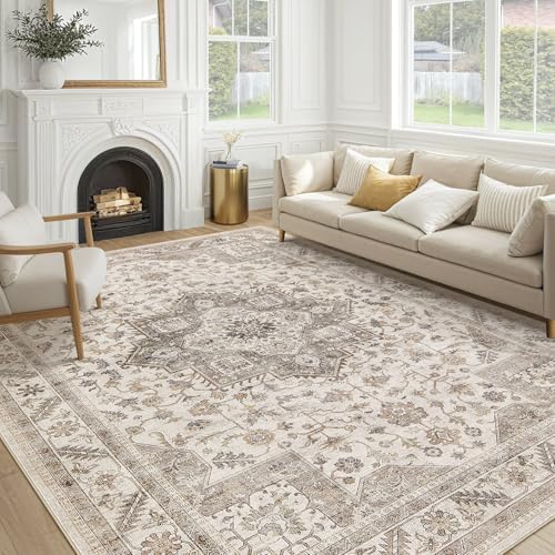 cotiled 10x12 Area Rug for Living Room, Washable, Traditional, Light Brown by COTILED
